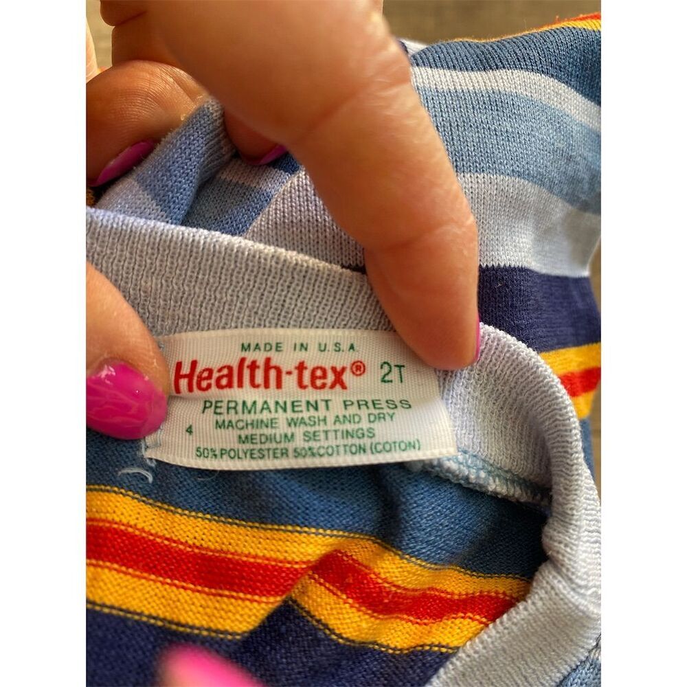 Vintage Health-tex Striped T-Shirt Multicolor Short Sleeve Kids 4 baby boy - Picture 2 of 2